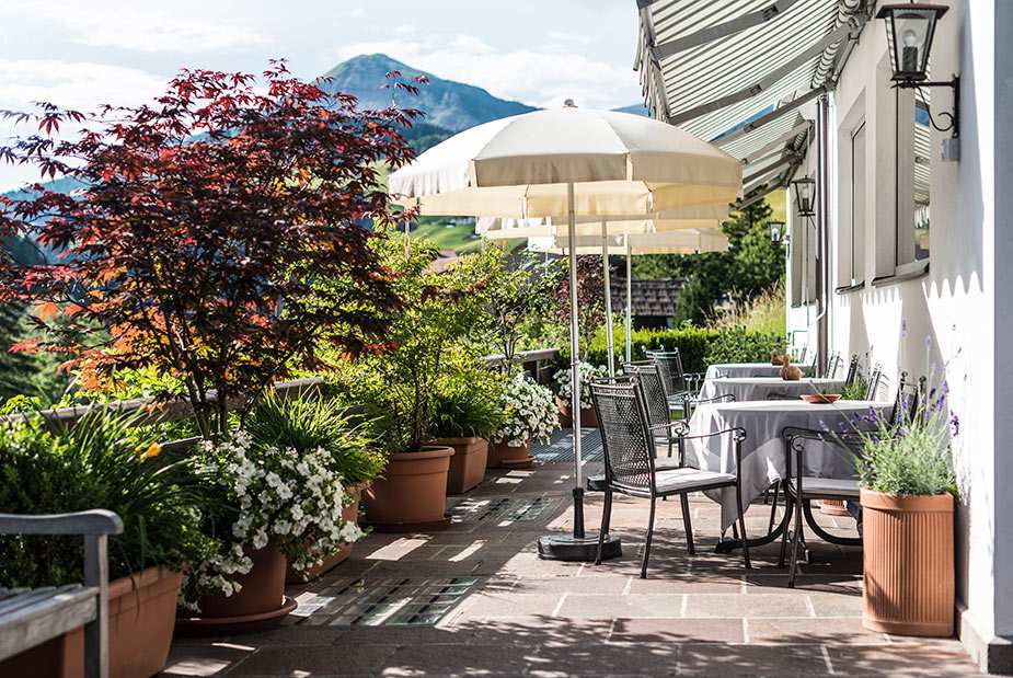 The terrace of hotel Pralong in Val Gardena - Italy